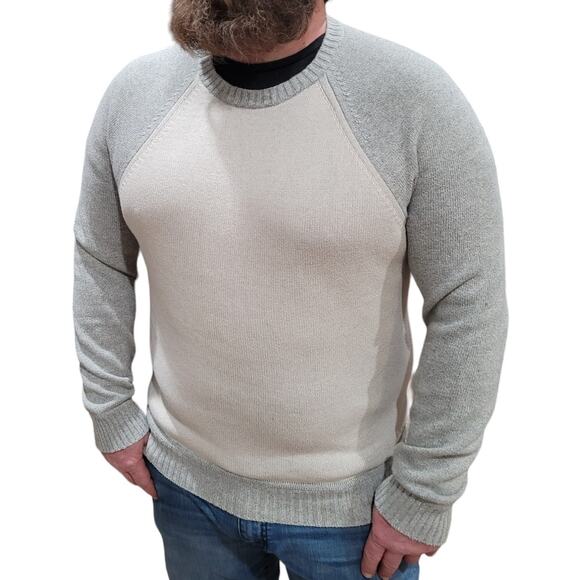 American Eagle Men’s Oatmeal Gray Colorblock Oversized Knit Sweater Medium - Picture 1 of 10